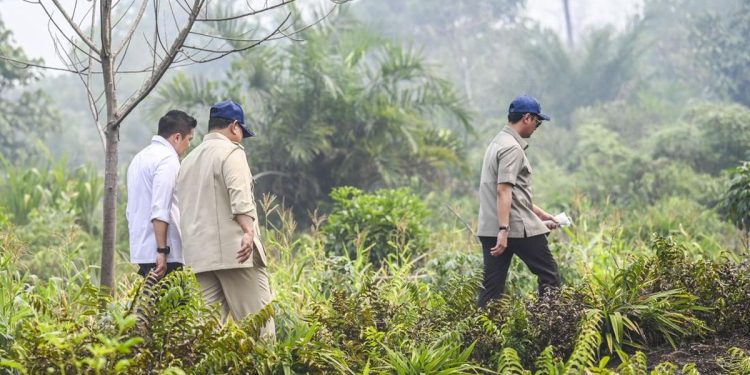 Prabowo Tinjau Langsung Penanganan Karhutla di Riau Sumatra
